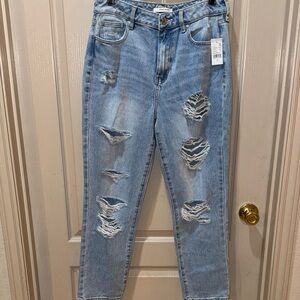 Pacsun Women's Light Blue Distressed Mom Jeans
